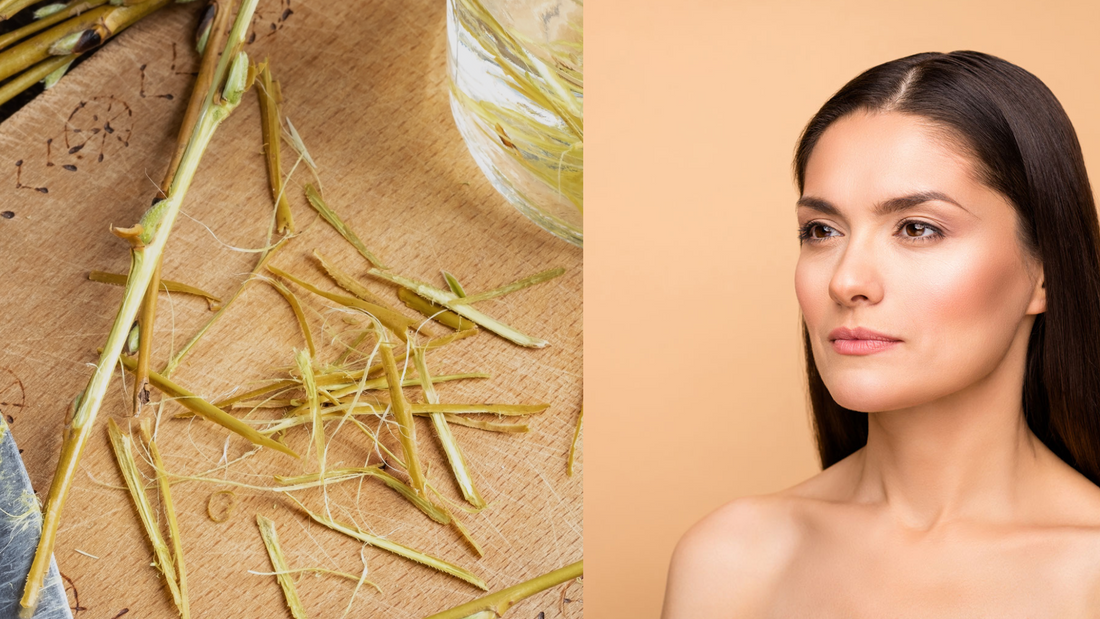 White willow extract next to a middle aged woman