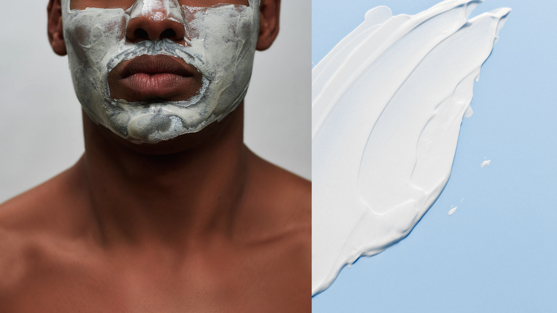 man with natural anti aging on his face and beauty cream