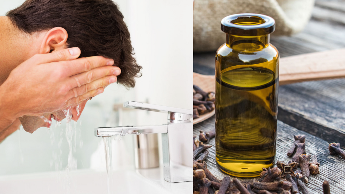 clove oil and man washing his face
