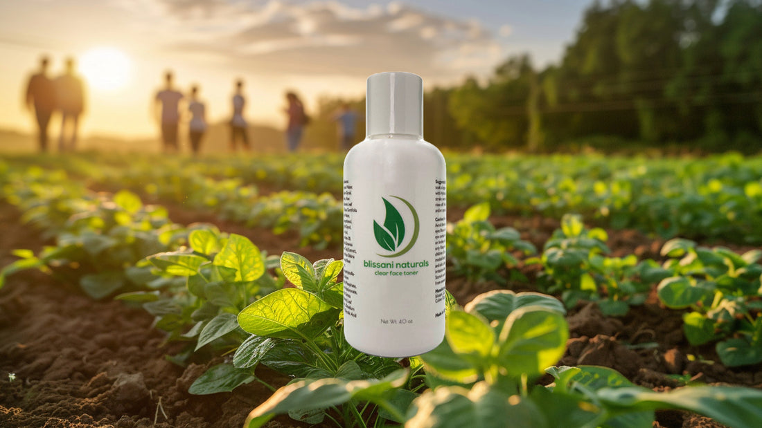 A farm field with natural ingredients going and the blissani toner
