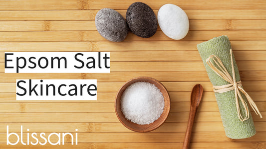 "Epsom Salt Skincare" with the blissani logo and epsom salt.