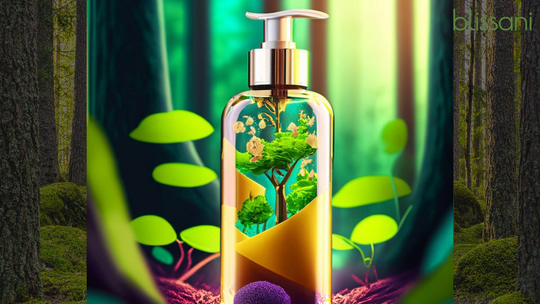 A bottle of vegan face wash with natural ingredients and a tree inside with the blissani logo