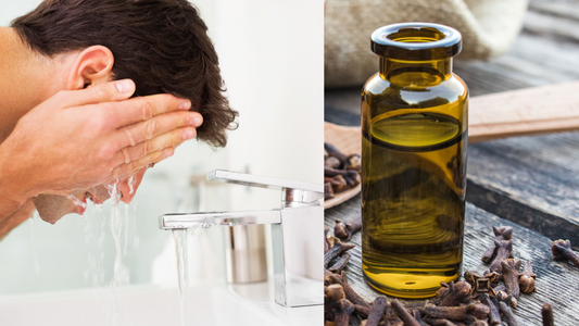 clove oil and man washing his face